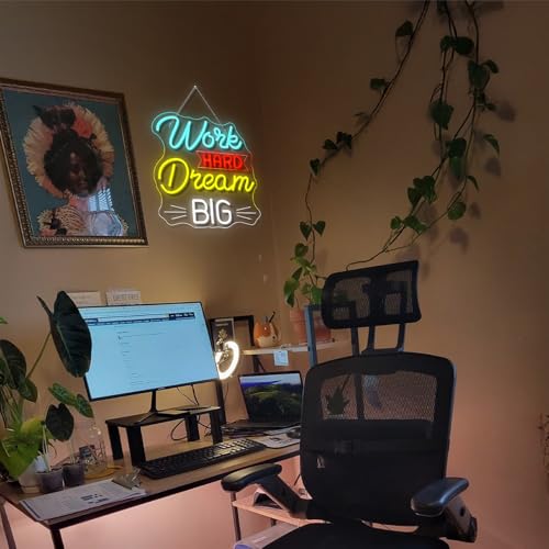 NOSUN Work Hard Dream Big Neon Sign Inspirational slogan personal studio LED Sign Wall Decor Adjustable Brightness Neon Signs USB Connect Neon Light for Bedroom Home Bar Club Hotel Party Decor — view 6