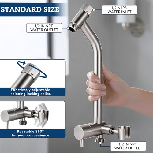 Image of G-Promise Metal Shower Diverter with Low Handheld Holder, 3-Way Diverter Valve with Pause Mode for Handheld and Fixed Shower Head, 4-Setting Universal Bathing Replacement(9 Inch, Brushed Nickel)
