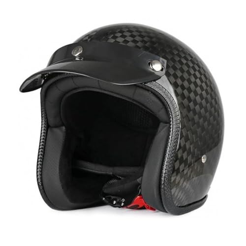 Casco Da Moto Jet, Casco 3/4 Per Scooter Cruiser Ciclomotore, Omologato ECE, Materiale In Fibra Di Carbonio, Unisex, Fodera Rimovibile, Design Minimalista Retrò D,XL(59-60CM)