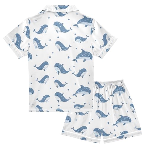ALAZA Whale Fish Polka Dot White Satin Pajamas Set Short Sleeve Button Down Sleepwear Summer Pjs 2 Piece2