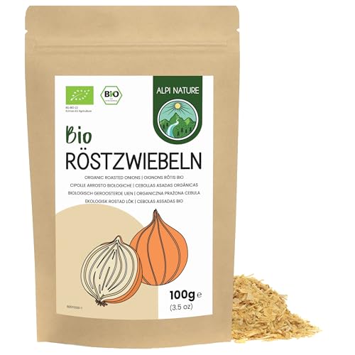 Alpi Nature Cebollas Crujientes Orgánicas 100g, Hojuelas de Cebolla Asadas sin Aceite de Palma Añadido