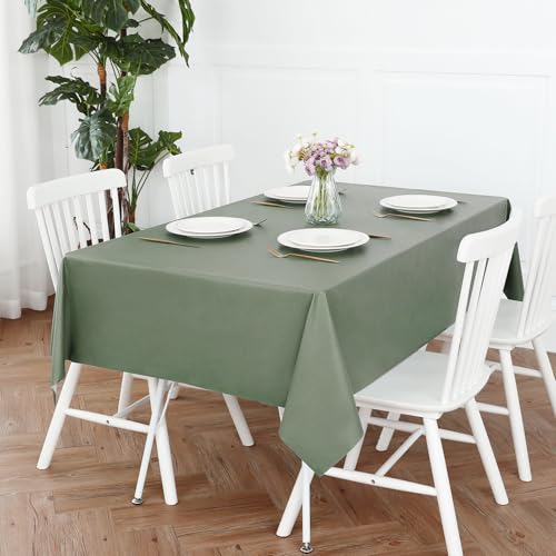 Image of Romanstile Waterproof Vinyl Tablecloth Rectangle, 54 x 78 Inch, Grey Green | 100% Oil Spill Proof PVC Plastic Table Cloth, Stain Resistant Wipe Clean Table Cover for Kitchen Dining Indoor Outoor Party