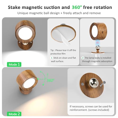 Image of Racokky LED Wall Lights 3 Pcs with Remote, Wall Sconces Lighting 3000mAh Rechargeable Battery Operated, 3 Color Temperatures & Dimmable Magnetic 360 Rotation Cordless Lamp for Bedroom Hallway