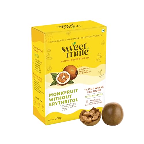 Image of Sweetmate Monk Fruit Sweetener Without Erythritol - 200 g | Pure Monk Fruit Extract | Zero Calorie 1:1 Sugar Substitute | Keto & Diabetic Friendly