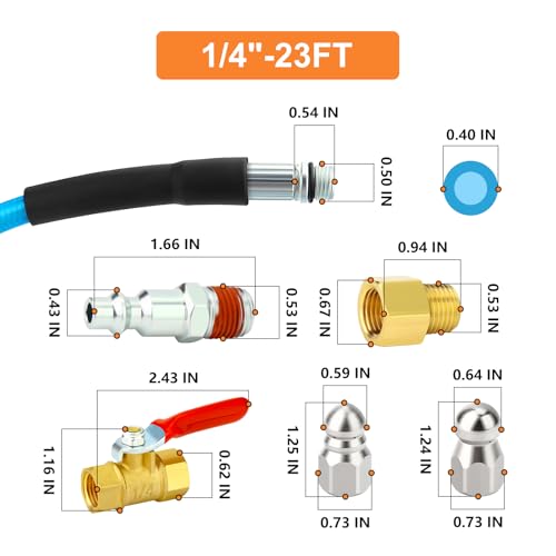 GASHER 23feet Home Dryer Vent Duct Cleaning Kit, 2 Jetter Nozzle, 1/4" NPT Ball Valve, 1/4" NPT Air Plug, 1/4"NPT Reducer Adapter by GASHER - Image 2