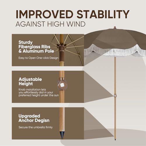 Image of Tempera Heavy Duty High Wind Beach Umbrella with Sand Anchor & Carry Bag | Patio Outdoor Umbrella with Aluminum Frame and Push Button Tilt, Ideal for Garden Lawn, UPF 60+