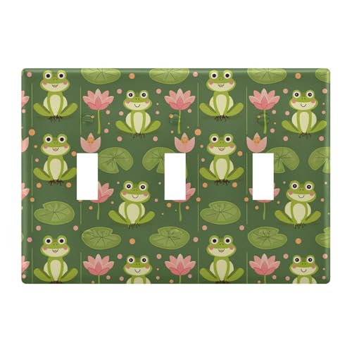 Light Switch Cover Cute Frogs Lotus Wall Plates for Electrical Outlets 3 Gang 202b5870