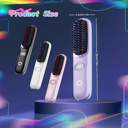 Cepillo alisador de pelo inalámbrico portátil morado miniatura 6