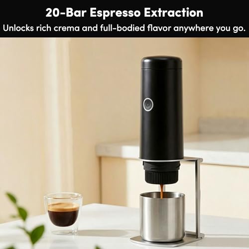 Image of Portable Espresso Machine, Self-Heating Travel Coffee Maker with Double-Walled SUS316 Cup,20 Bar Patented Hydraulic System,PD 3.0 Fast Charge,Cold Brew Mode,for Ground Coffee&NS Capsules,Black