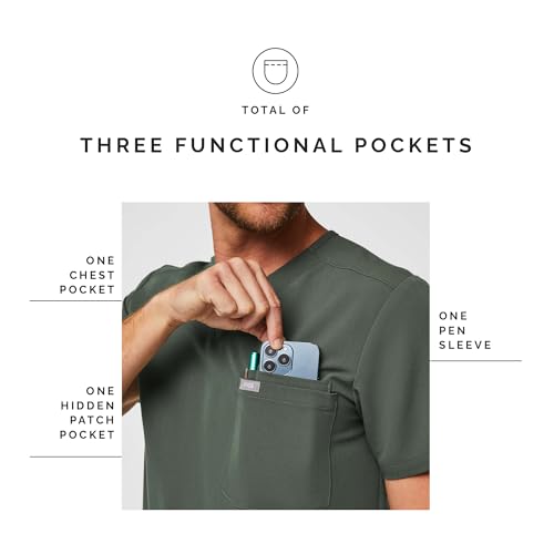 Image of FIGS Leon Scrub Top for Men - 3 Pockets, Tailored Fit, Modern V-Neck, 4-Way Stretch, Moisture-Wicking