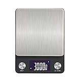 NEXT-SHINE Digital Rechargeable Kitchen Scale 3kg x 0.1g Multifunction Red Weighing Plate Scale with LCD Back-lit Display and Large Tray for Cooking Baking Postal Parcel