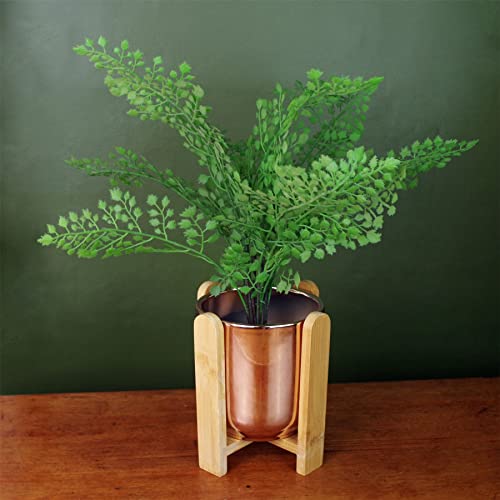 Leaf Indoor Cachepot Planters, Gold Ceramic Wooden Stand, 16cm - Image 2