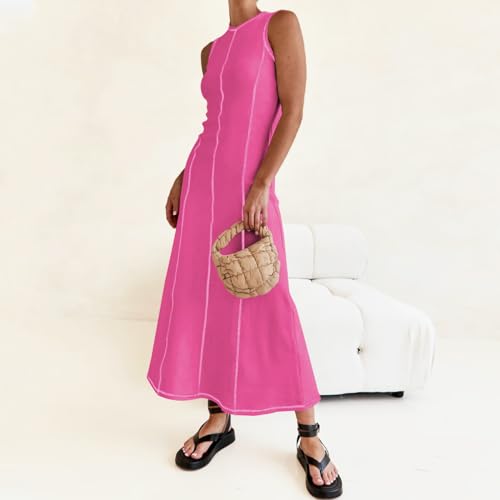 Image of AGYMNX Women's Sleeveless T Shirt Dress Ribbed Knit Long Tank Dress Summer Y2K Maxi Dresses