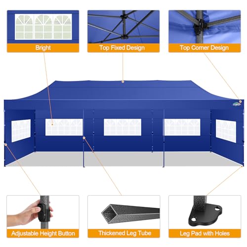Image of COBIZI 10x30 Pop Up Canopy Tent with 8 Sidewall,Heavy Duty Canopy,Dark Blue