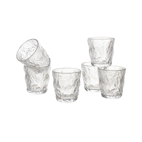 Baroni Home Set 6 pz di Bicchieri in Vetro Decorati con Rifiniture in Rilievo 30 CL, Bicchieri Eleganti Lavabili in Lavastoviglie, 8x8x10 cm, Effetto Ghiaccio