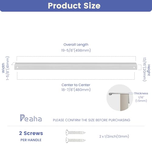 Image of Peaha 10 Pack Kitchen Cabinet Handles 18-7 /8 inch Brushed Nickel Cabinet Pulls | Edge Finger Pulls for Cabinets Silver Drawer Pulls Modern Hidden Aluminum Alloy Dresser Drawer Handles Closet Bedroom