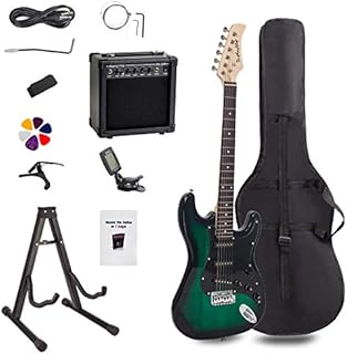 Display4top Full-Size Electric Guitar Most complete Beginner Super Kit Package with 20 Watt Amplifier, Guitar Stand, Bag, Guitar Pick, Strap,spare Strings, Tuner, Case and Cable (Green)