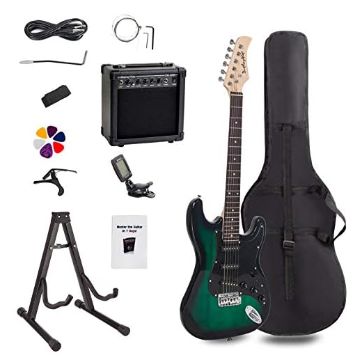 Display4top - Kit de guitarra eléctrica de tamaño completo para principiantes, incluye amplificador de 20 W, soporte para guitarra, bolsa, púa de guitarra, correa, cuerdas de repuesto, afinador