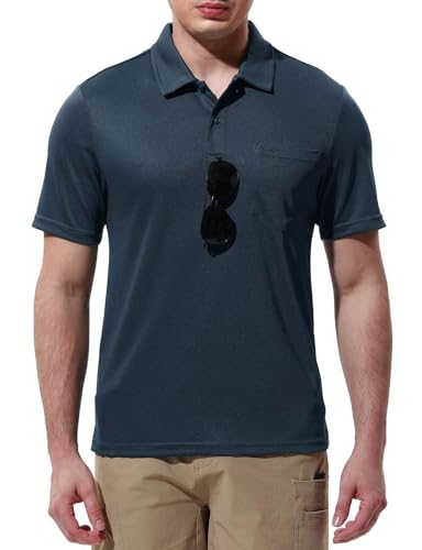Image of Rdruko Men's Polo Shirts Short Sleeve Quick Dry Outdoor Golf Sports Shirts with Pocket