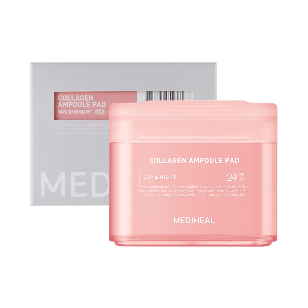 (Only Refill) Mediheal Collagen Ampoule Pad (100 Pads) - Cotton Facial Toner Pads for Skin Firming & Restore Elasticity - Vegan Eco Silk Pad