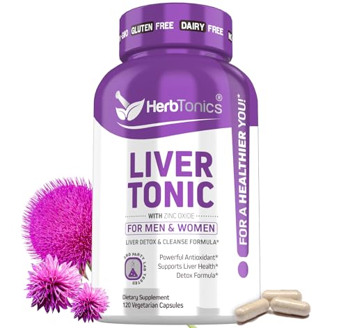 Herbtonics Liver Cleanse Detox & Repair Formula | 20+ Herbs: Milk Thistle, Artichoke Extract, Silymarin & Dandelion | Liver Health & Function | 120 Vegan Capsules