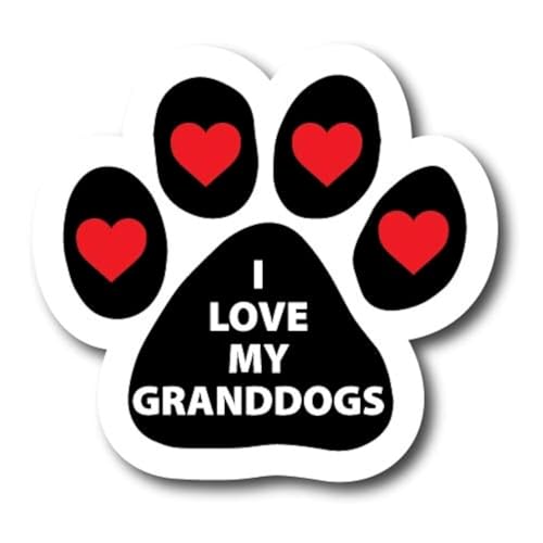 Image of I Love My Granddogs Pawprint Car Magnet 5 Inch, Dog Lover Gift | Heavy duty magnetic decal for car, truck, SUV or fridge, full color UV printed