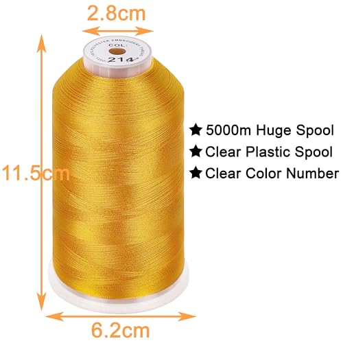 Image of New brothread - Single Huge Spool 5000M Each Polyester Embroidery Machine Thread 40WT for Commercial and Domestic Machines - Deep Gold