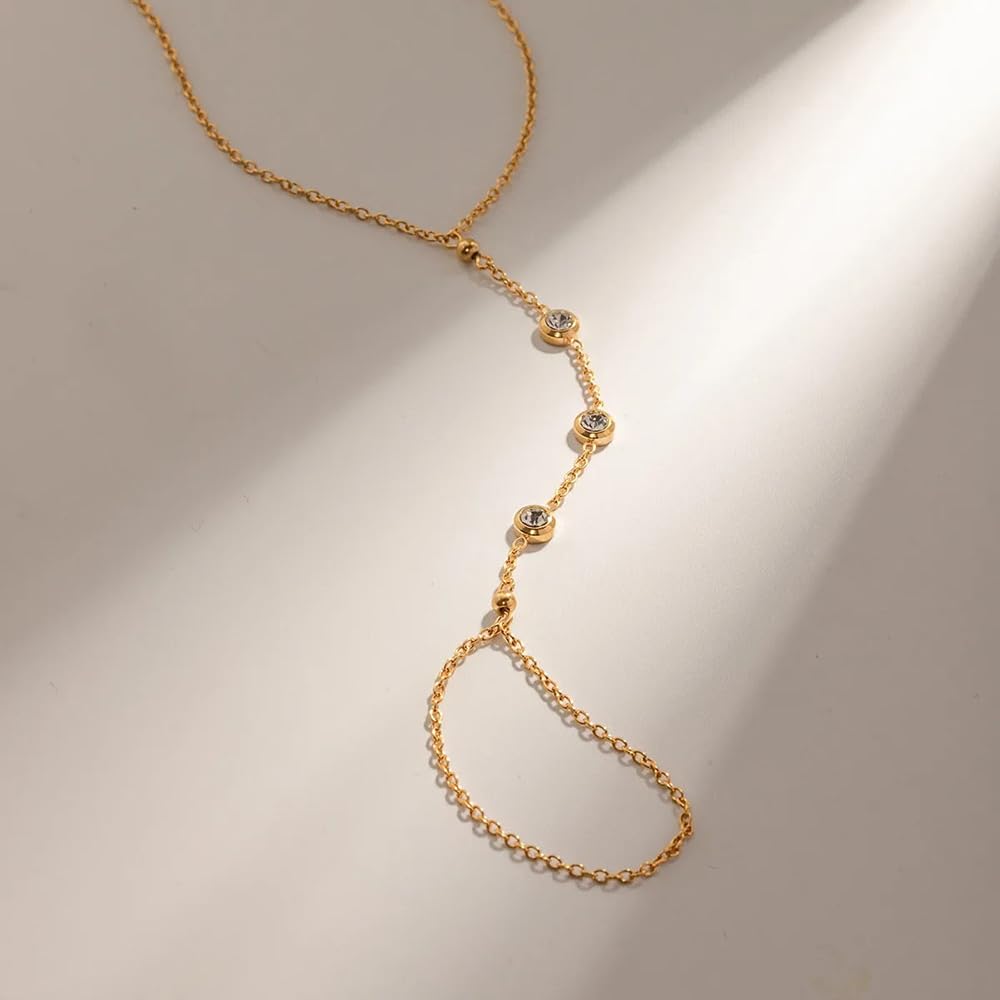 Listine Hand Chain Bracelet 14K Gold Plated Ring Bracelet Hand Chain Trendy Stuff for Women Dainty Hand Bracelets with Finger Ring Hand Jewelry for Women: L
