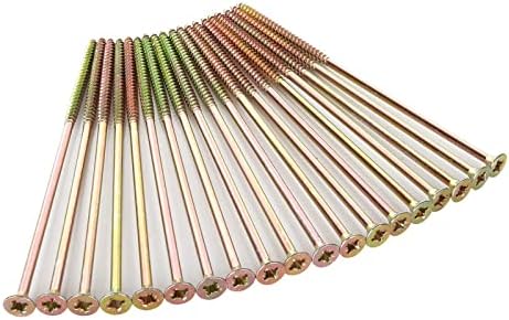 AHUNTTER 100 Pack M6 x 200mm Extra Long Wood Screw, Multi-Purpose Pozi Screws, M6 Countersunk Head Screws for Wood and Outdoor DIY Tasks - Zinc Yellow Passivated