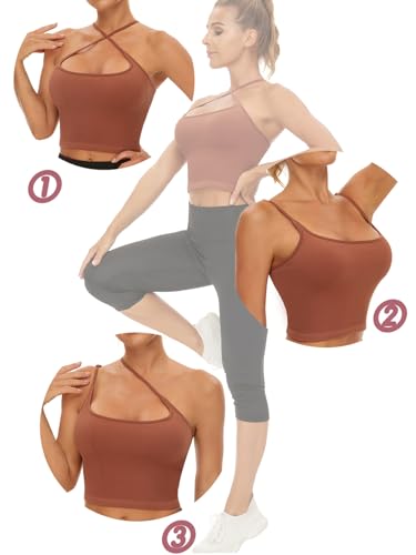 Chilylori Seamless Sports Bra Cropped Tank Top with Adjustable Straps Workout Tops Ribbed Sports Bra for Women 2 Pack4