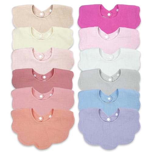Image of DOSMINE Baby Drool Bibs for Unisex Girls Boys 12 Pack Baby Muslin Bibs for Drooling and Teething