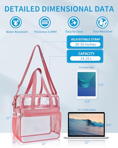 Image of Paxiland Clear Bag for Stadium Events 12x6x12 inches, Clear Tote Bag with Reinforced Strap, Clear HandBag for Sports Concert
