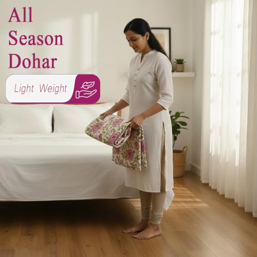 Image of Trance Home Linen Premium 100% Cotton Dohar for Double Bed | 150 GSM | Reversible Ac Comforter | Light Weight All Season Soft Blanket (84x88 Inches | Malhaar Red)
