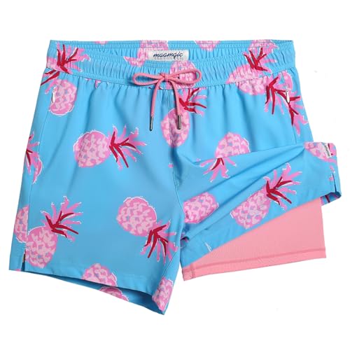 Maamgic men's swim trunks with compression liner 5" stretch board shorts