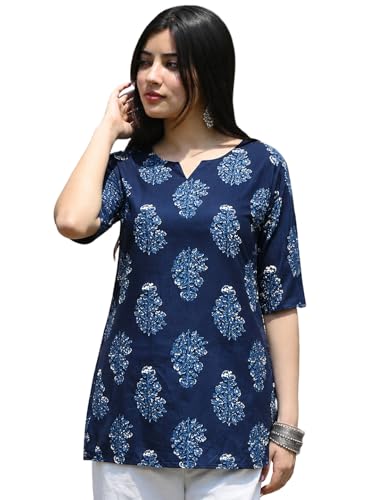 Image of Pinkmint Women Short Kurti | Cotton Blend Printed Tunic Top | Trendy Casual Top | Casual & Office Wear Ethnic Top for Jeans