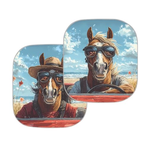 Image of Fashion Horse Car Windshield Sun Shade 2-Piece Foldable Car Sunscreen Blocks UV Rays and Keeps Vehicle Cool for Most Sedan Truck SUV