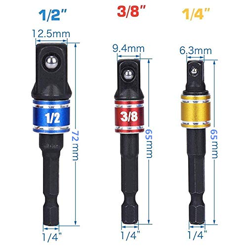3Pcs 1/4" 3/8" 1/2"Hex Socket Adapter Drill Bits Set,Impact Grade Socket Wrench Adapter Extension Set,105°Right Angle Drill Bit Adapter Attachment 1/4" Drive Hex Magnetic Bit Socket Screwdriver Drill #TOP1