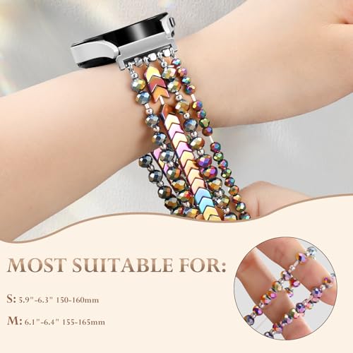 Lerobo Elegant Beaded Bracelet Compatible with Galaxy Watch 6 Classic Bands 6/7/5/4 40mm 44mm/Watch 4 Classic 42mm 46mm Watch 5 Pro 45mm 20mm Watch Band Women Girl, Crystal Watch Strap, Colorful by Lerobo - Image 2