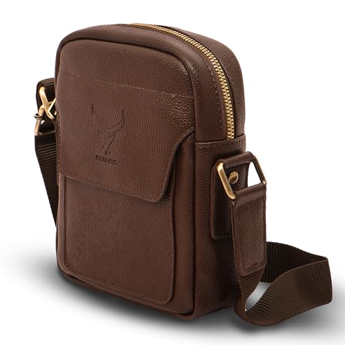 Image of REDHORNS Faux Leather Small Cross Body Sling Bag for Men & Women, 3 Zipper Pockets, Business Messenger Shoulder Bag for Travel, Outdoor, Office - 15X19X5 CM