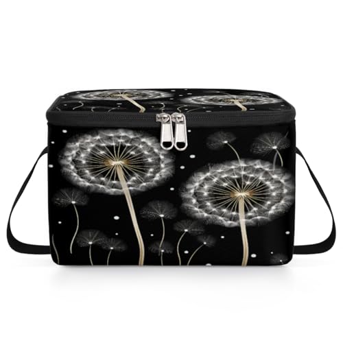 GzLeyigou Dandelion with Seeds Lunch Bags for Women Men 9 Cans, Hot & Cold Food Delivery Bag Insulated Grocery Bag Insulated Lunch Box Floral Cooler Bag for Office Work Picnic Beach