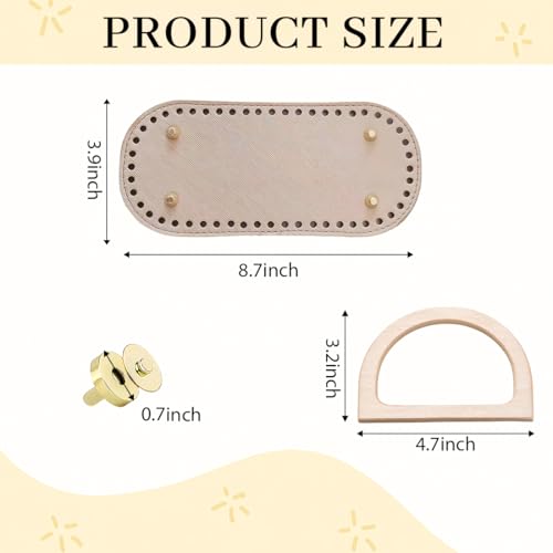 BLPRKOT 4 Stück Taschenboden zum Häkeln Leder, Oval Tasche Taschenboden, Mit magnetverschluss tasche, Taschengriffe Holz D-Form Handtasche Tragegriff Handtasche