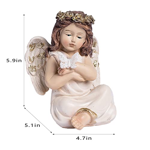 Floryden Christmas Lighted Angel With Butterfly Figurine, Girl Angels Figurines With Golden Wreath 6/8H Timer For Holiday Christmas Decor thumb #1