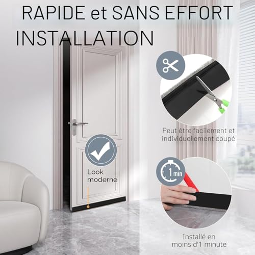 Joint Porte, 100cm Boudin de Porte Isolant Auto-Adhésif, Bas de Porte Isolant Isolation Phonique with Brosse, Idéal pour L'Isolation Contre Le Froid, Le Bruit & l'humidité, Anti-Poussière – vue 5