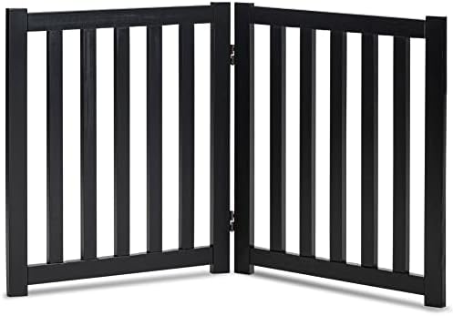 LZRS Solid Hard Wood Freestanding Pet Gate,Wooden Dog Gates for Doorways,Nature Wood Dog Gates for The House,Dog Gate for Stairs,Freestanding Indoor Gate Safety Fence，2 Panel 24"-Black