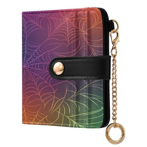 CEBUGI Porta-cartões de crédito com teias de aranha coloridas arco-íris para mulheres, carteira fina, impermeável, pequena, com bloqueio de RFID, capas para cartões de couro para mulheres e homens