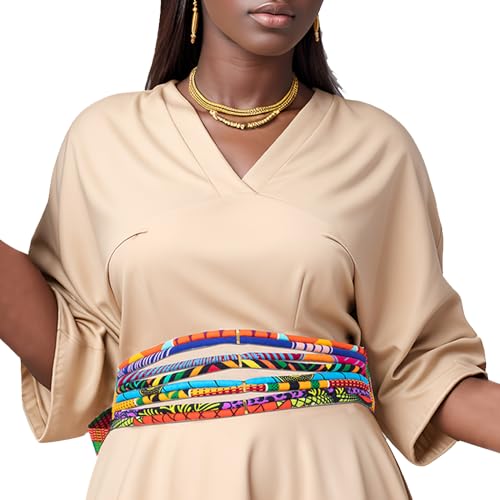 African Print Waist Belts Ankara Women's Colorful 8-Strand Rope Belt Accessory