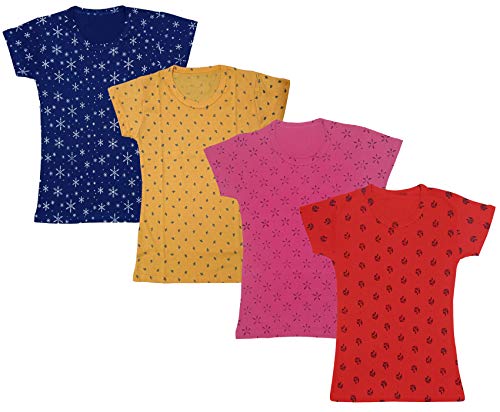 Image of indi weaves Girls Half Sleeve Cotton Printed T-Shirts Pack of 4