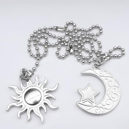 Image of Silver Sun and Moon Zipper Extensions for Ceiling Fans and Lamps, with Ball Chain connectors, 30.48 cm Totem Bohemian Pendant Extender Decorations, 2 Pieces. (Silver)