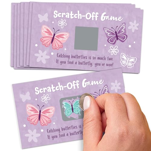 Big Dot of Happiness Butterfly Party Game - Premium Scratch-Off Cards for Baby Shower Birthday Celebration, 22 Pack with 2 Winner Cards, Floral Design for Girls and Boys
