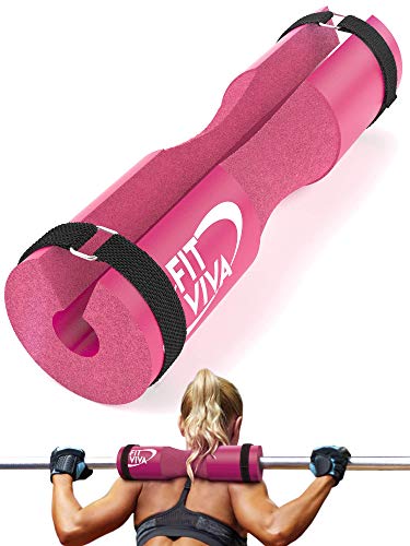 Pink Barbell Pad for Standard and Olympic Barbells with Safety Straps Bonus 30 Day Challenge from Fit Viva  Foam Pad for Weightlifting, Hip Thrusts, Squats and Lunges